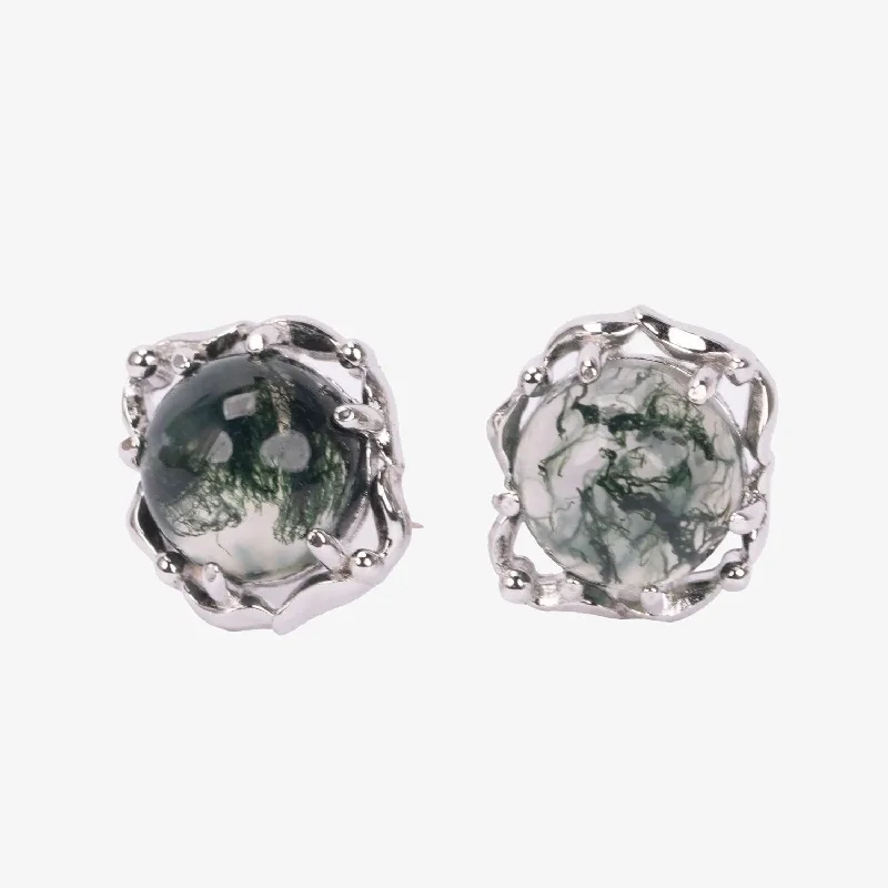 women's bold statement earrings -Moss Agate Floral Stud Earrings | Designer Jewellery Australia