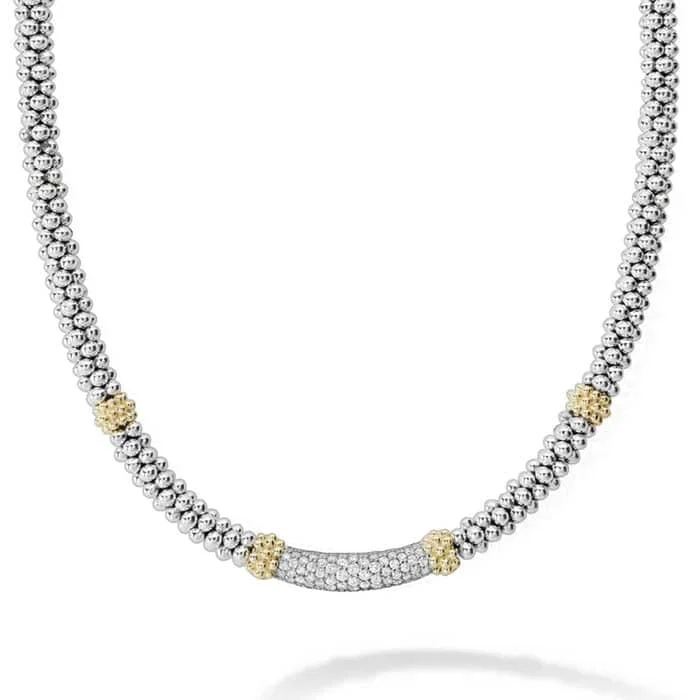 women's spiritual crystal necklaces -LAGOS Caviar Diamond Necklace in Sterling Silver and 18K Yellow Gold