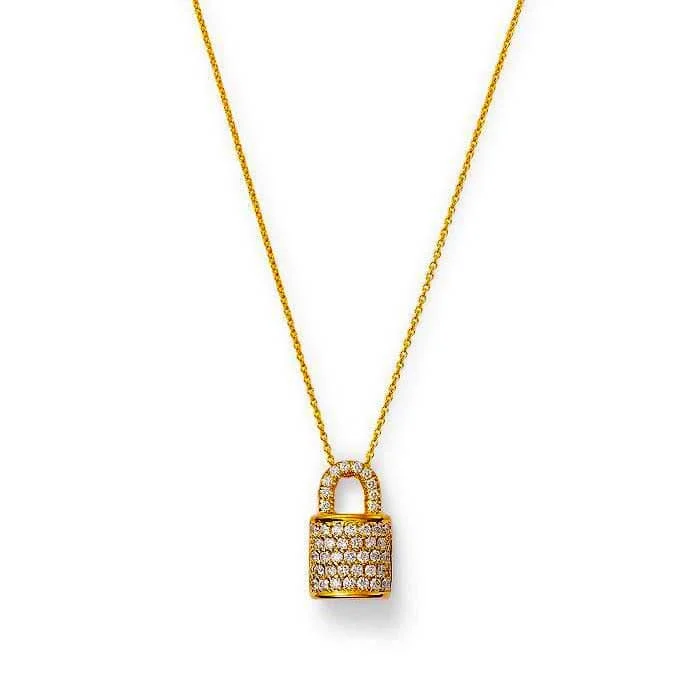 women's personalized necklaces -Roberto Coin Pavé Diamond Padlock Necklace in 18K Yellow Gold