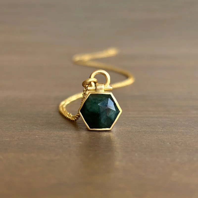 women's everyday necklaces -Rose Cut Emerald Hexagon Pendant