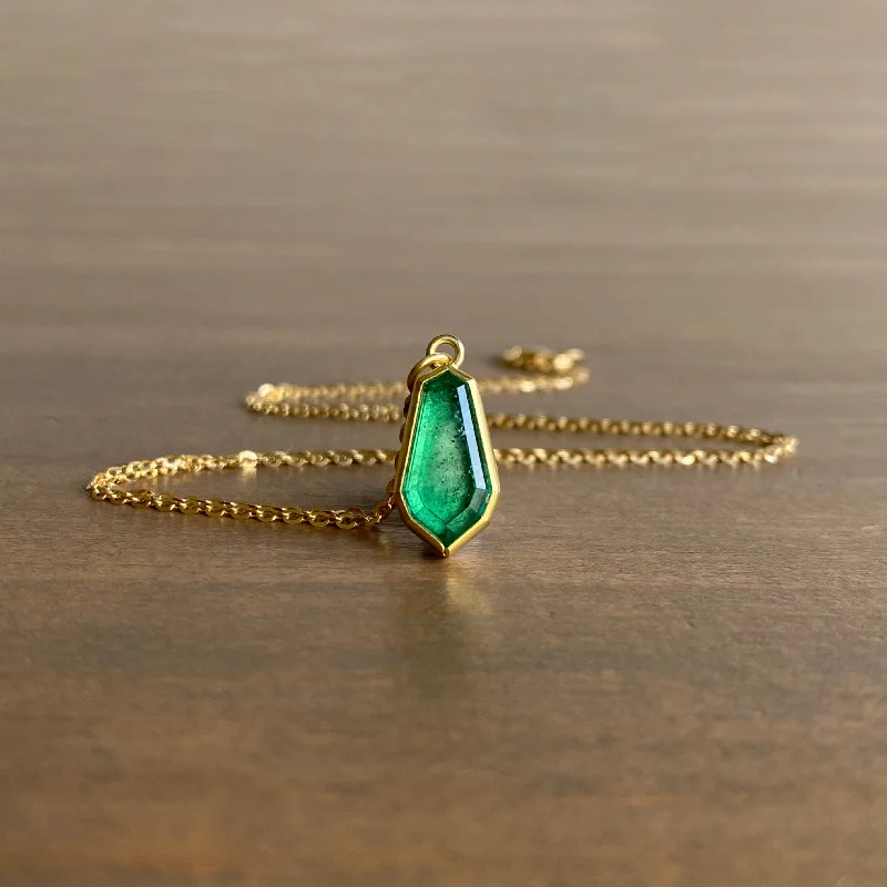 women's heart-shaped pendant necklaces -Emerald Elongated Shield Pendant