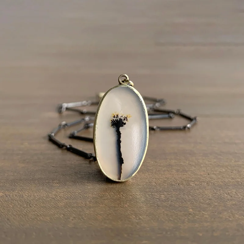 women's layered necklaces -Dendritic Agate Dandelion Pendant