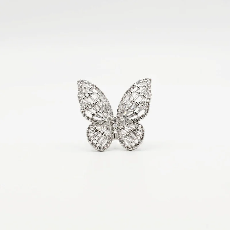 women's gold wedding rings -Silver Big Butterfly Crystal Ring