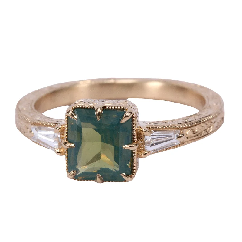 women's statement rings -Unheated Madagascar Opalescent Seafoam Sapphire Ring