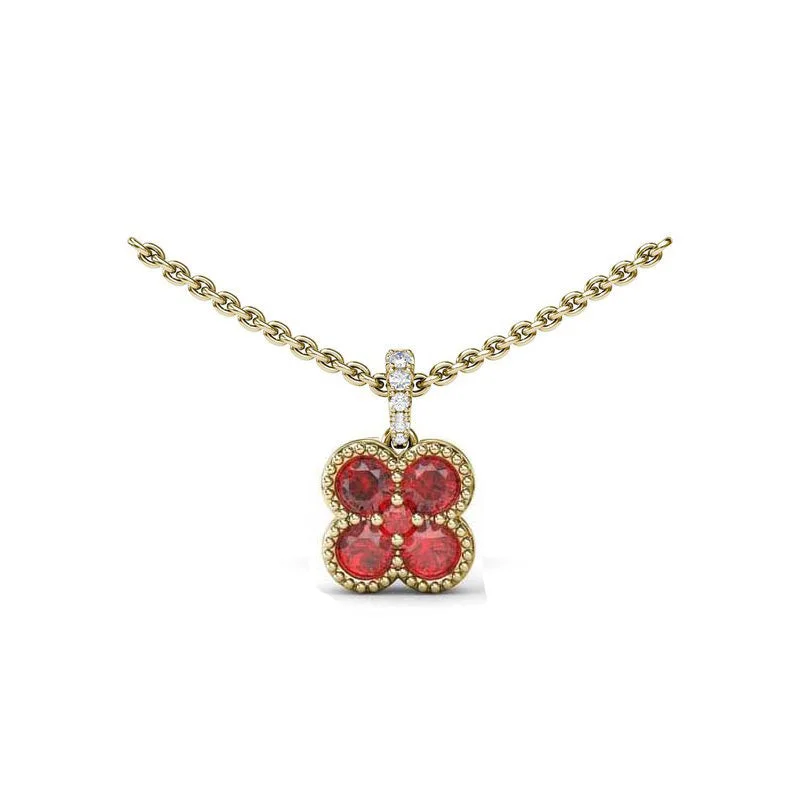 women's trendy necklaces -Fana Magnolia Milgrain Ruby Pendant Necklace in 14K Yellow Gold