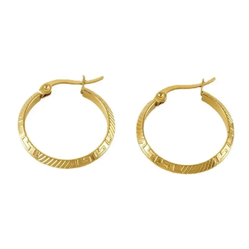 women's multi-colored earrings -Gold-Plated Greek Pattern Hoop Earrings – Elegant and Durable