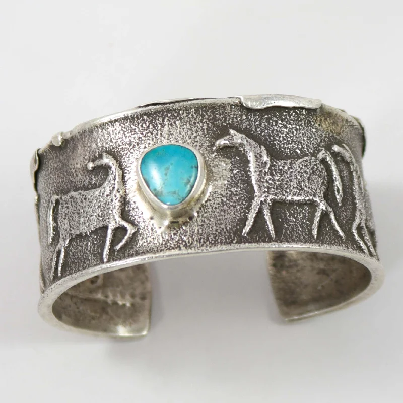 women's leather bracelets -Pilot Mountain Turquoise Horse Cuff