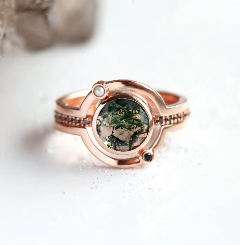 women's luxury necklaces -Saturn Moss Agate Ring Set