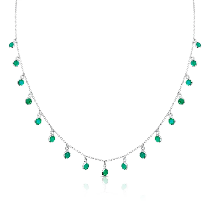 women's lotus flower necklaces -Emerald Round Necklace In 18K White Gold