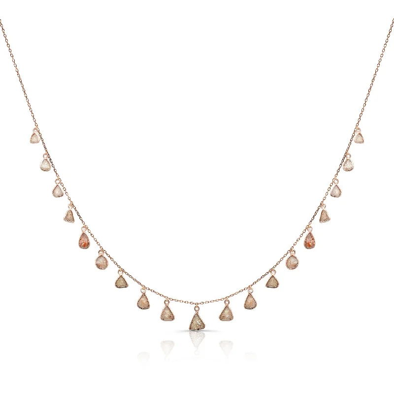 women's heart-shaped pendant necklaces -Diamond Slices U/S Necklace In 18K Rose Gold