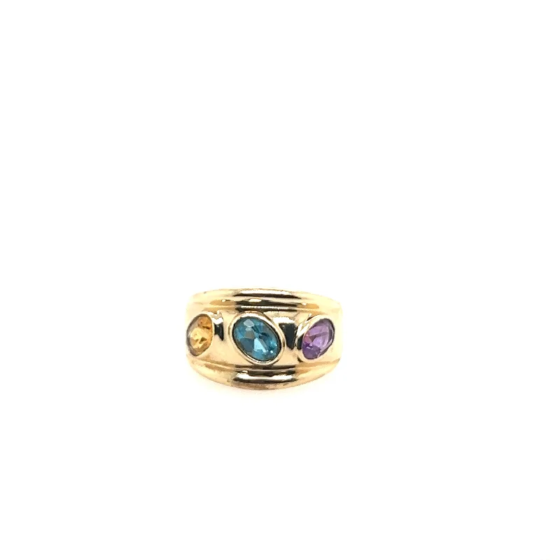 women's birthstone engagement rings -14K Yellow Gold Amethyst Topaz and Citrine Ring