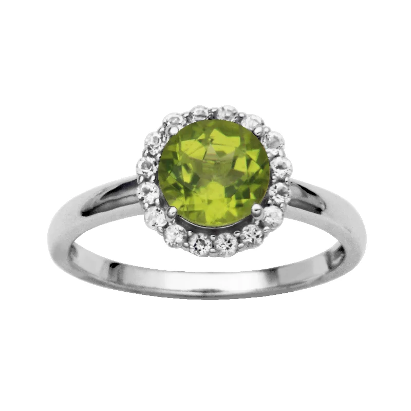 women's flower-shaped engagement rings -Sterling Silver Peridot and White Topaz Ring