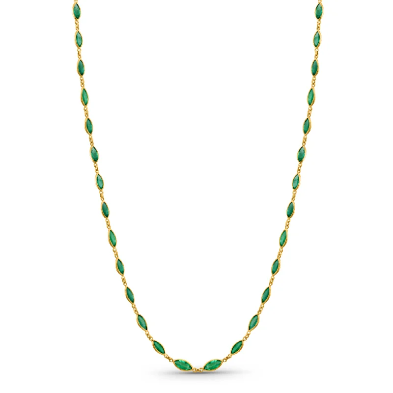 women's handmade necklaces -Emerald Marquise Necklace In 18K Yellow Gold