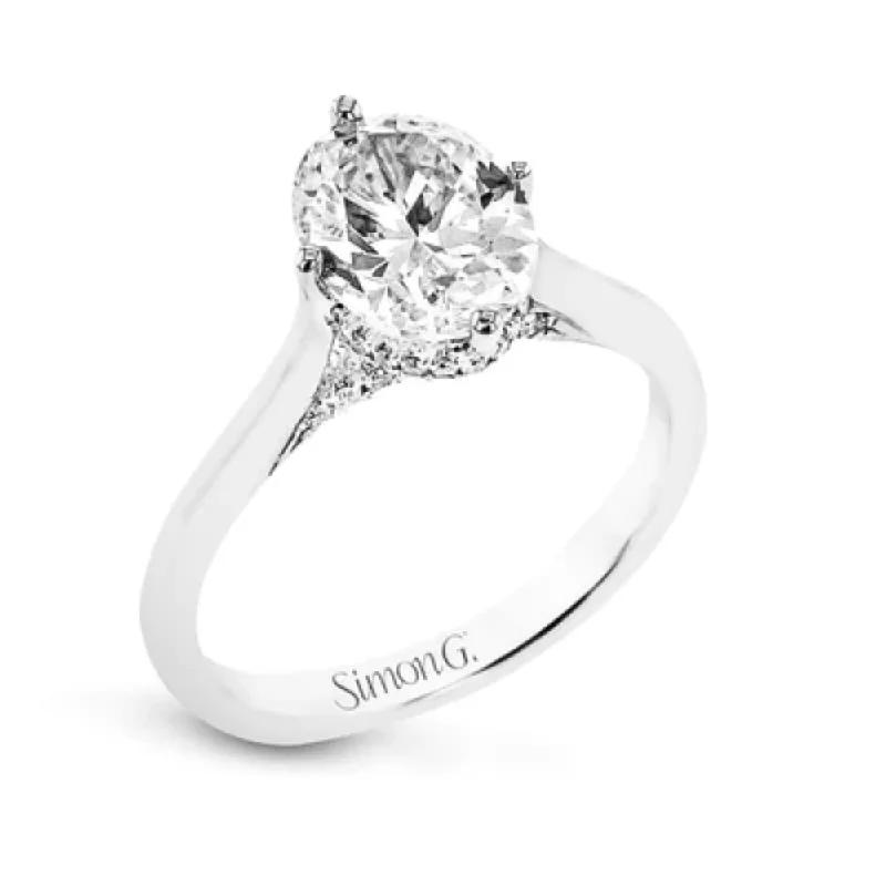 women's sterling silver engagement rings -Simon G. 18k Oval-Cut Hidden Halo Engagment Ring with Diamonds