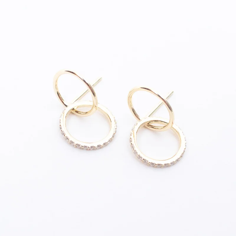 women's modern design earrings -Gold Vermeil Cubic Double Ring Studs