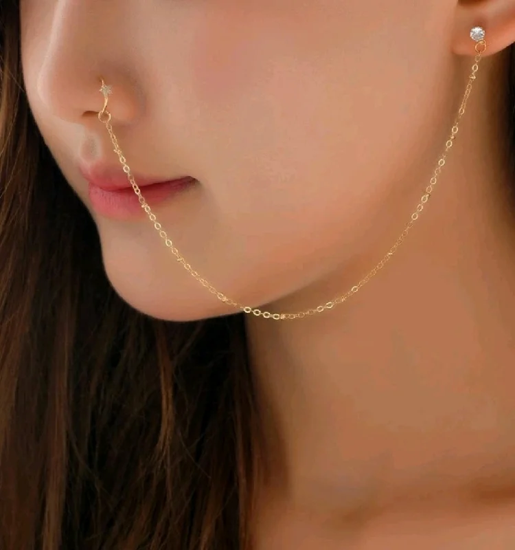 women's stacked bangles set -Flower Nose Chain & Ear Cuff Set.