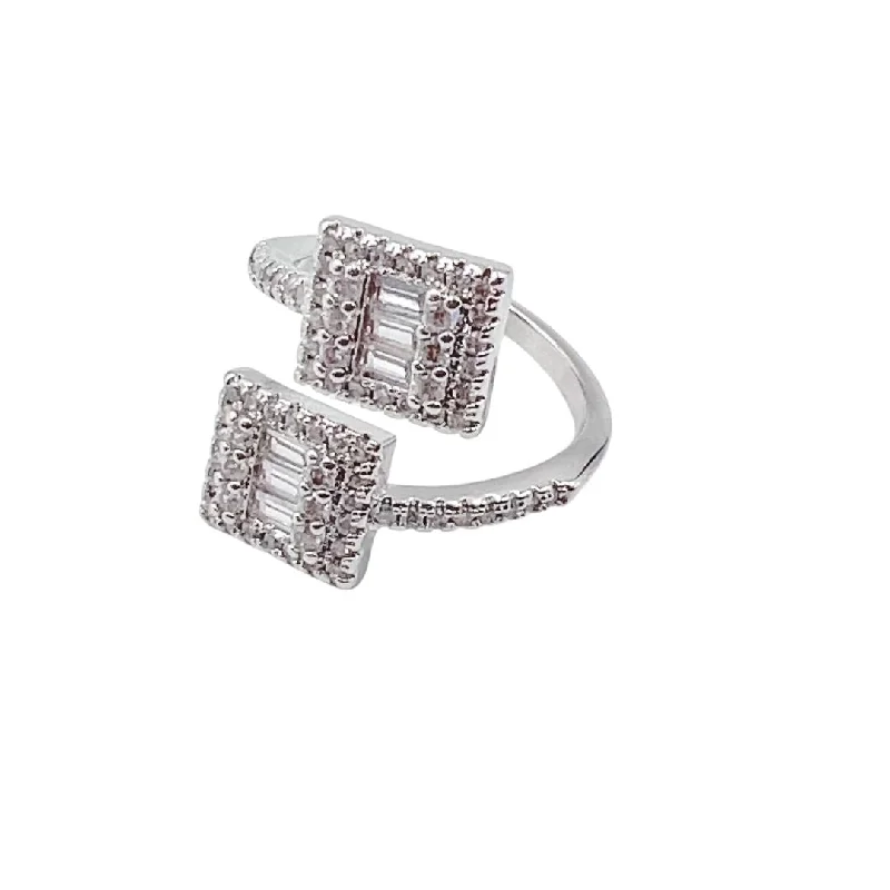 women's gold rings -Square Crystal Double Ring Silver P5