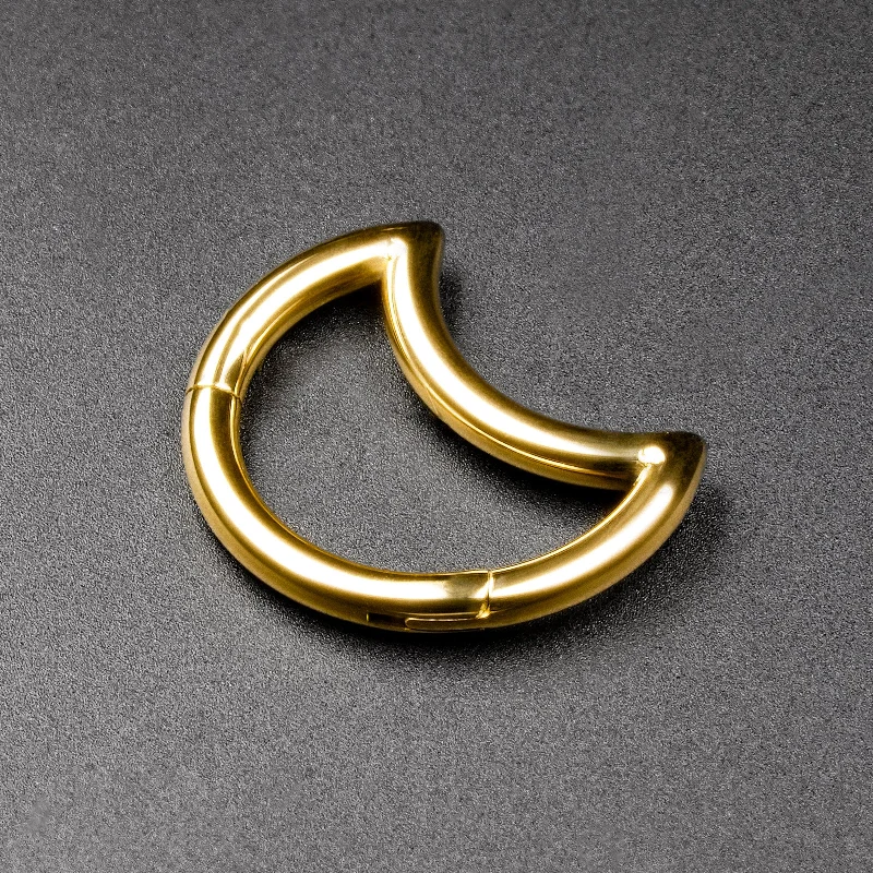 women's minimalist gold earrings -Crescent Gold PVD Titanium Hinged Segment Daith Earring