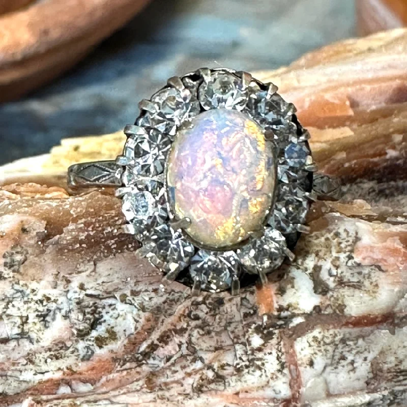 women's halo rings -Vintage Uncas Sterling Silver harlequin Opal Paste Ring Size 5.5