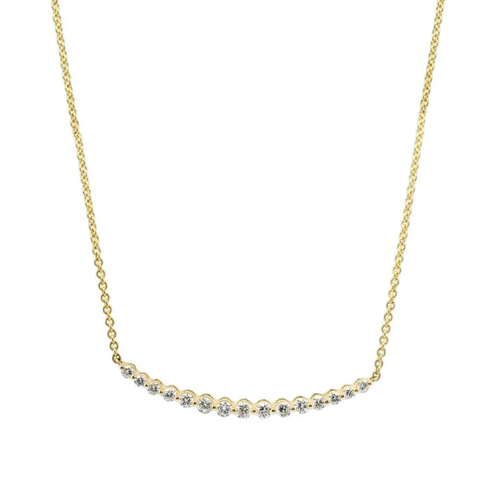 women's crystal pendant necklaces -Mountz Collection Diamond Curved Bar Necklace in 14K Yellow Gold