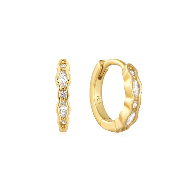 women's chunky earrings -Gold Vermeil Multi Shaped CZ Channel Huggies