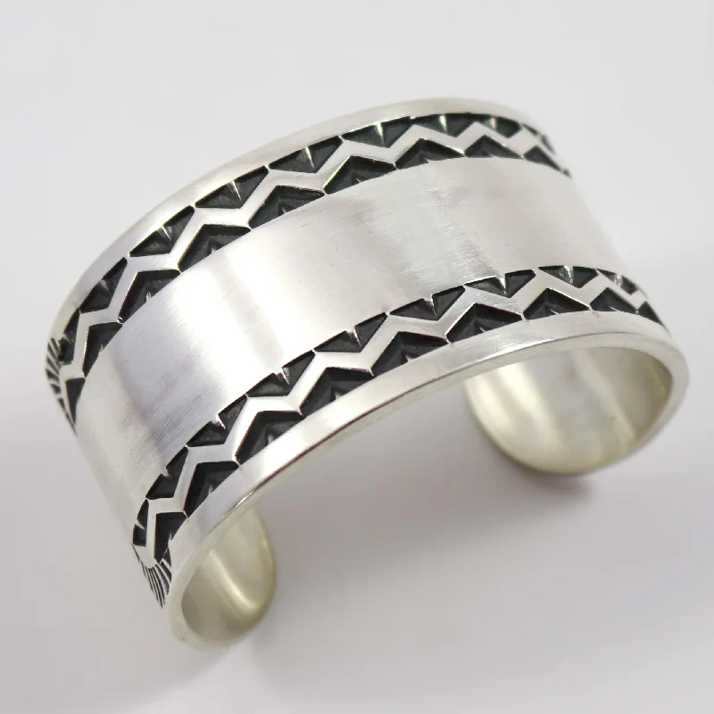 women's silver bracelets -Stamped Silver Cuff