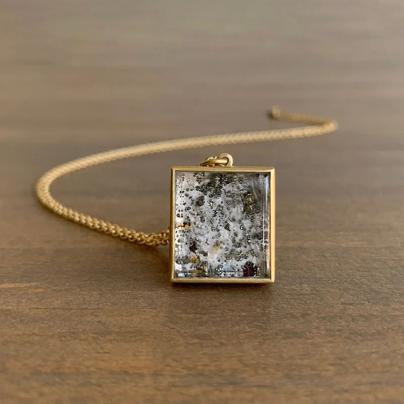 women's elegant gold necklaces -Pyrite Included Quartz Cube Pendant