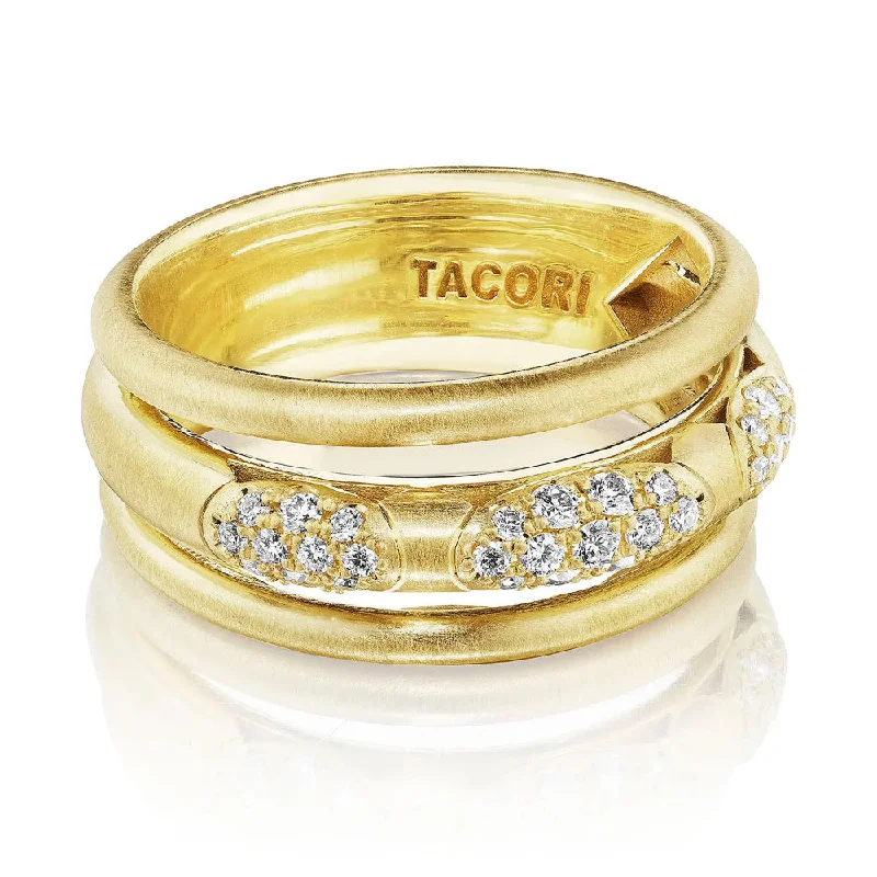 women's wedding sets with diamonds -Tacori 18k Crescent Eclipse Satin Stacked Ring