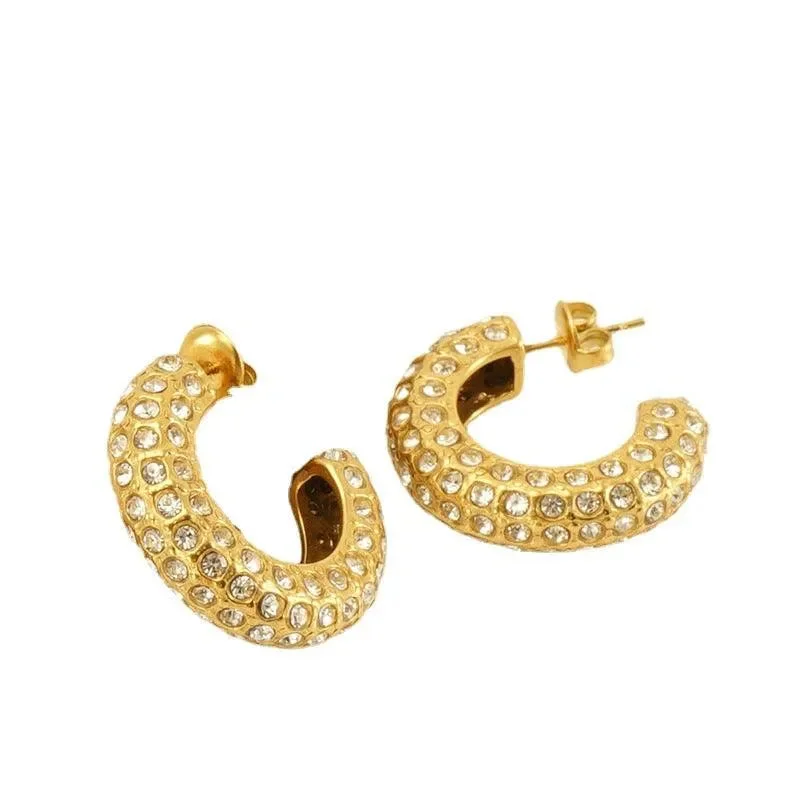 women's casual earrings -Gold-Plated Copper Hoop Earrings with Zircon Crystals – Classic Sparkling Earrings