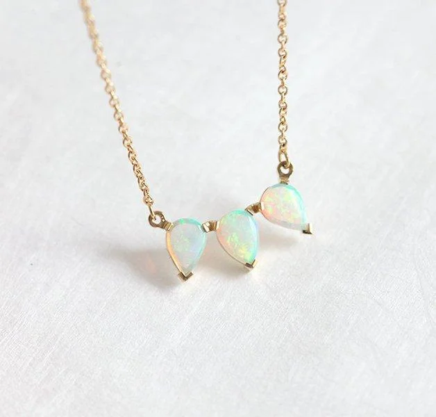 women's trendy necklaces -Rayna Three Stone Opal Necklace