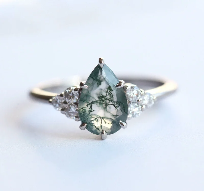 women's everyday necklaces -Isla Pear Moss Agate Engagement Ring