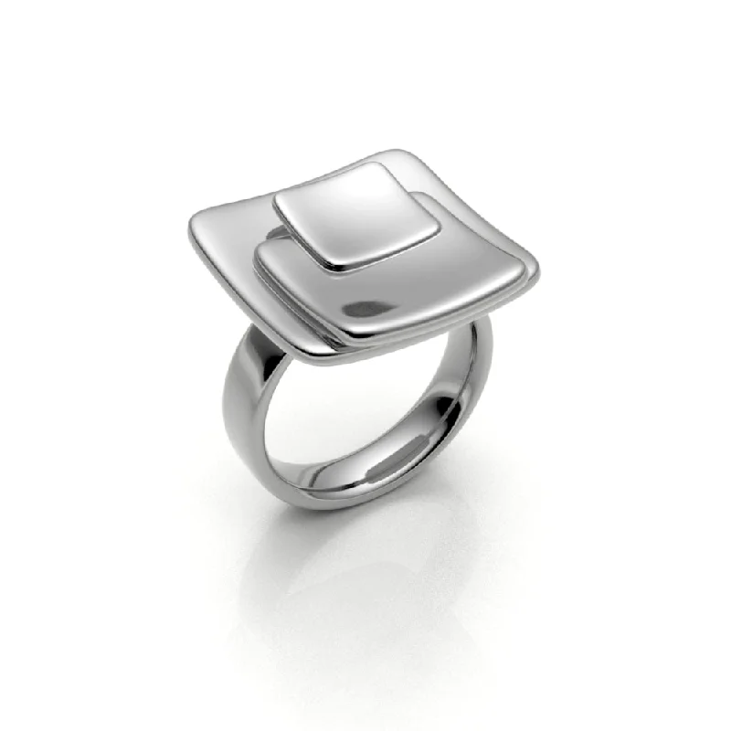 women's wedding anniversary rings -Sterling Silver Overlapping Squares Ring