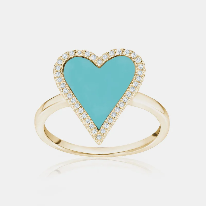 women's pearl rings -Diamond Turquoise Heart Ring