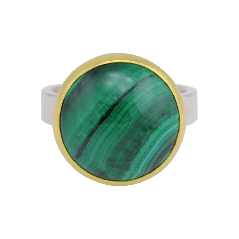 women's round-cut diamond rings -Round Cabochon Malachite Ring