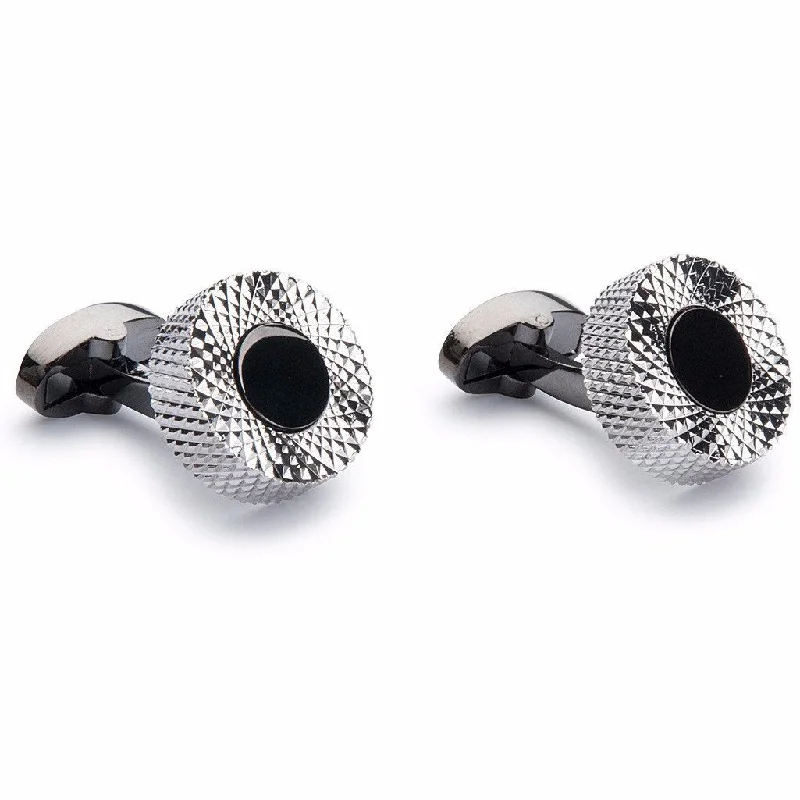 women's pearl bangles -Abstract Circular Cufflinks - Silver and Black