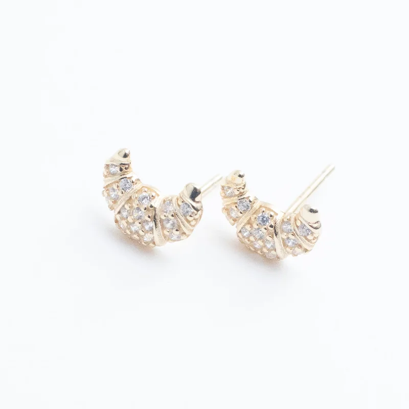 women's gold pendant earrings -Gold Vermeil Pave Croissant Studs