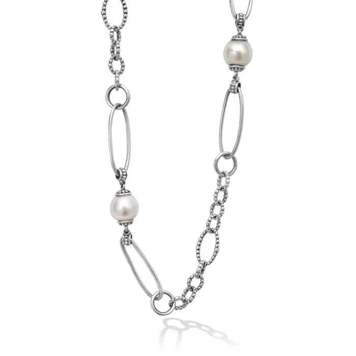 women's handmade necklaces -LAGOS 34" Pearl Link Necklace in Sterling Silver