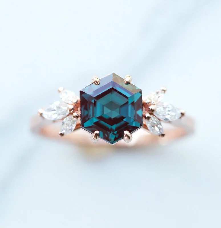 women's silver necklaces -Elliot Hexagon Alexandrite Ring