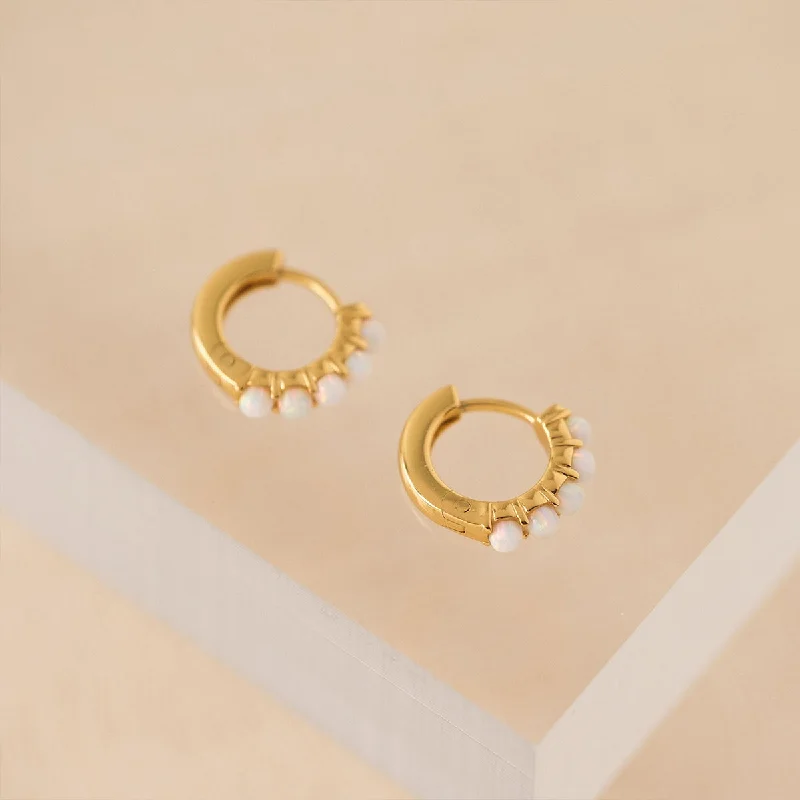 women's luxury gold earrings -Gold Plated Opal Huggie Hoop Earrings