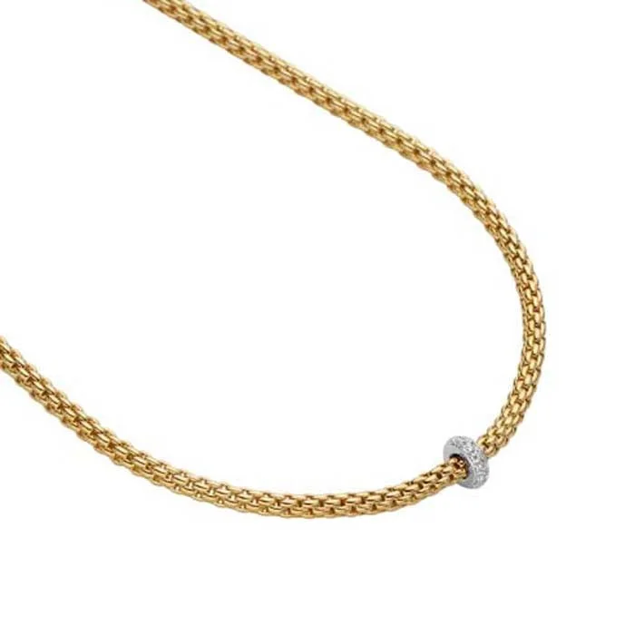 women's bridal necklaces -FOPE Prima Collection 17" Flexible Rope Necklace with Diamonds in 18K Yellow and White Gold