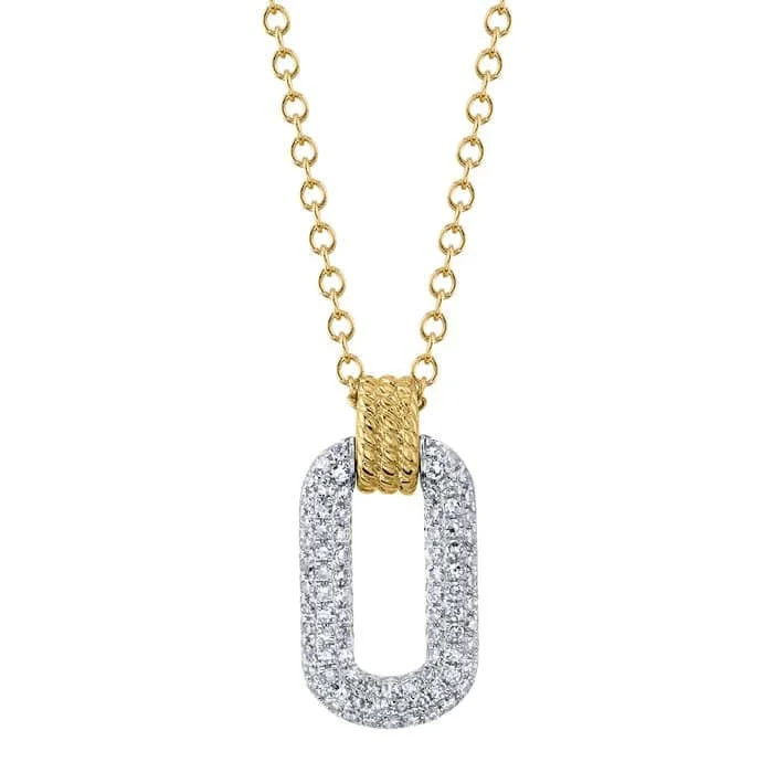 women's zodiac necklaces -Shy Creation Open Oval Diamond Pavé Pendant Necklace in 14K White and Yellow Gold