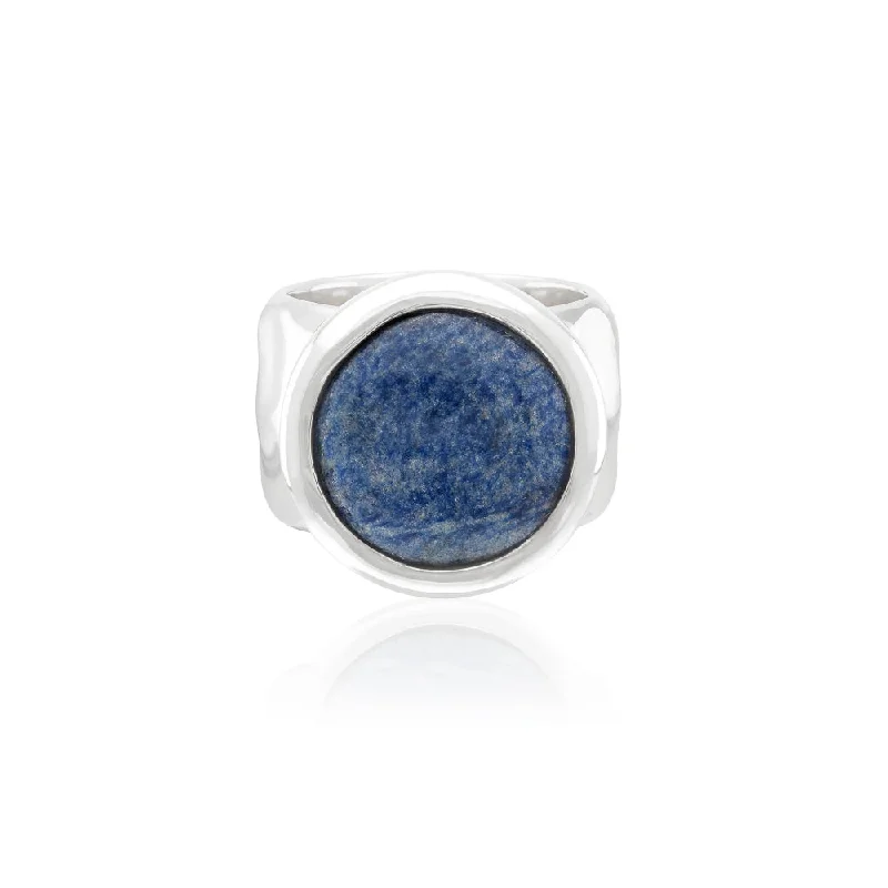 women's gemstone rings -Anna Beck Large Wavy Dumortierite Signet Ring-Silver