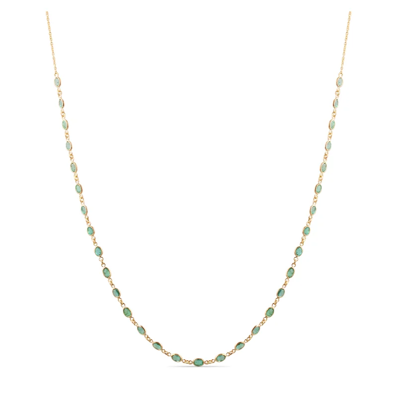 women's crystal-encrusted necklaces -Emerald Oval Necklace In 18K Yellow Gold