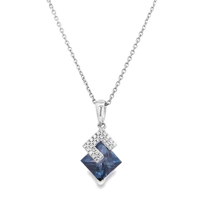 women's elegant pendant necklaces -Mountz Collection London Blue Topaz and Diamond Pendant Necklace in 14K White Gold