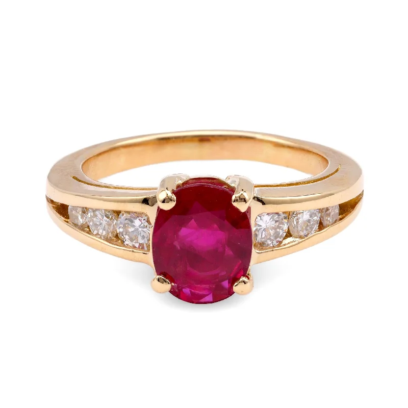 women's dainty necklaces -Vintage French GIA 1.56 Carat Burma Ruby Diamond 18K Yellow Gold Ring