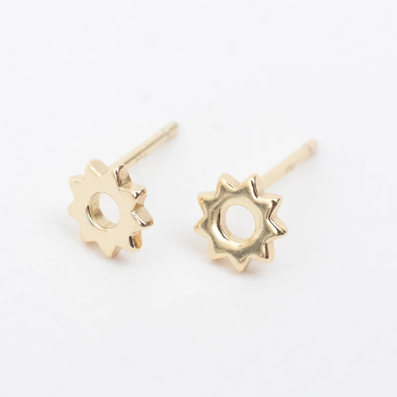 women's art-inspired earrings -Gold Plated Cut Out Sun Studs