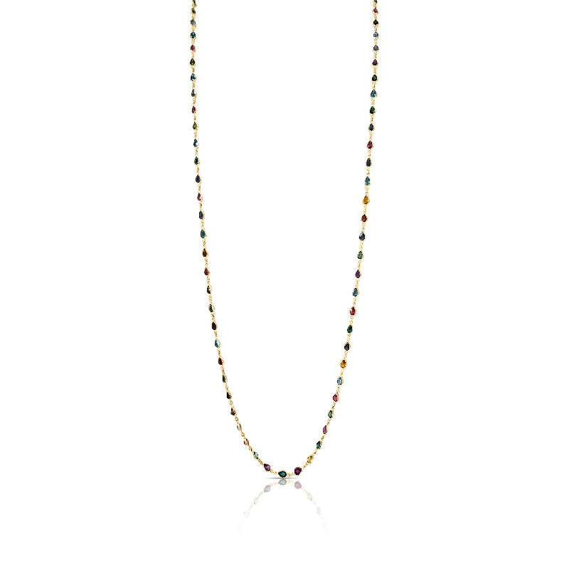 women's butterfly necklaces -Multicolor Stone Pear shape Necklace In 18K Yellow Gold