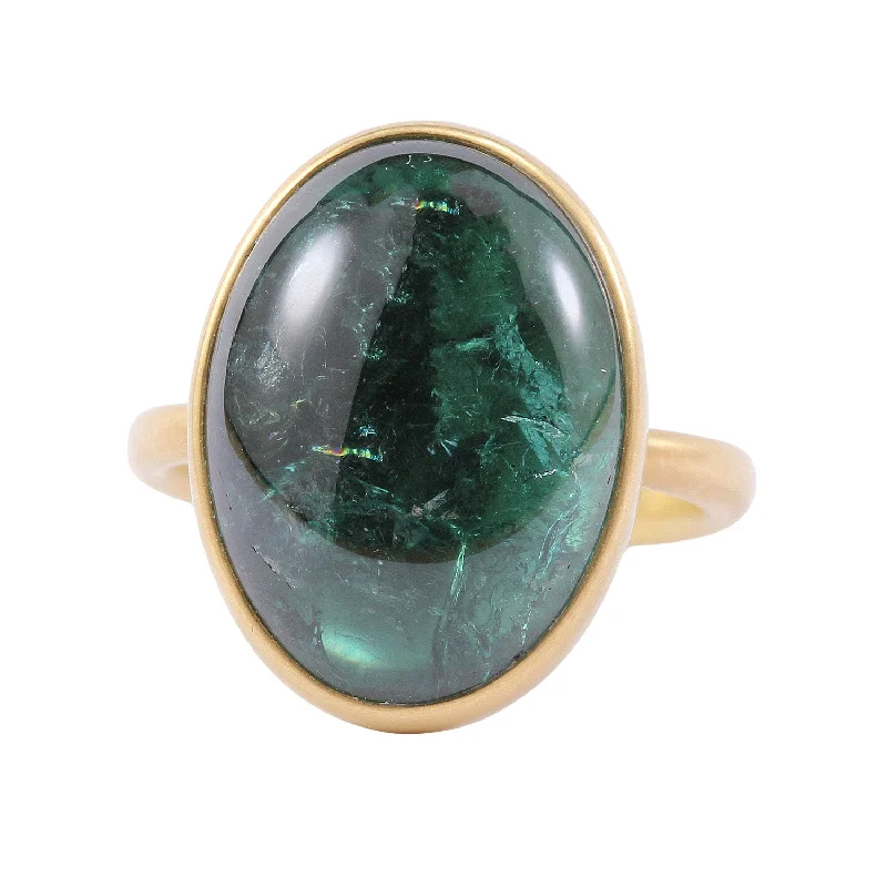 women's pearl rings -Bluegreen Oval Tourmaline Ring