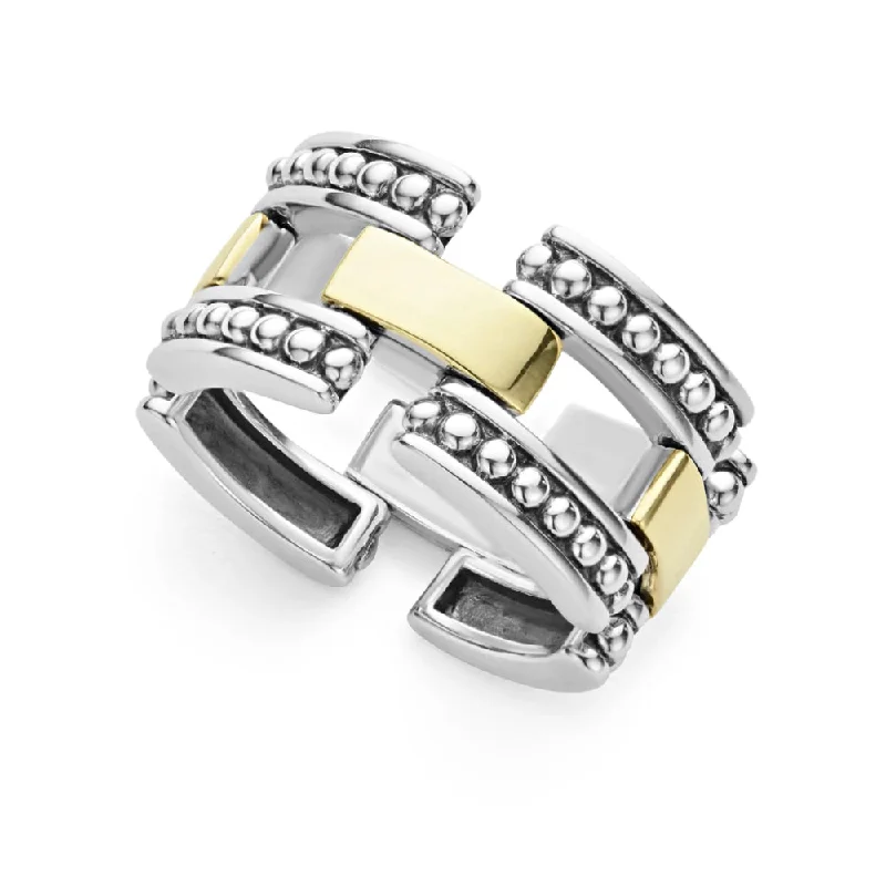 women's men's rings -Lagos High Bar Two-Tone Caviar Link Ring