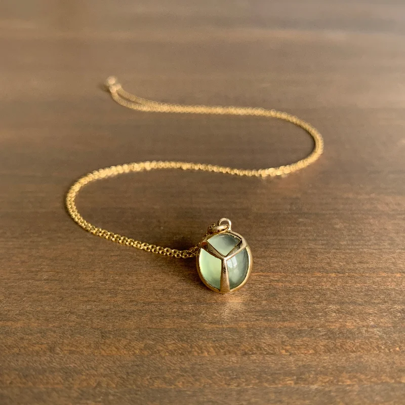 women's gold-plated necklaces -Prehnite Lucky Scarab Pendant